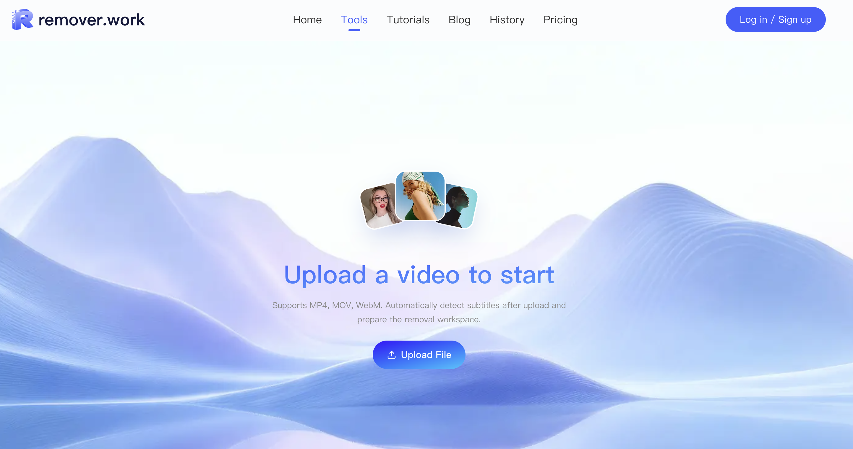 remover.work subtitle removal upload screen