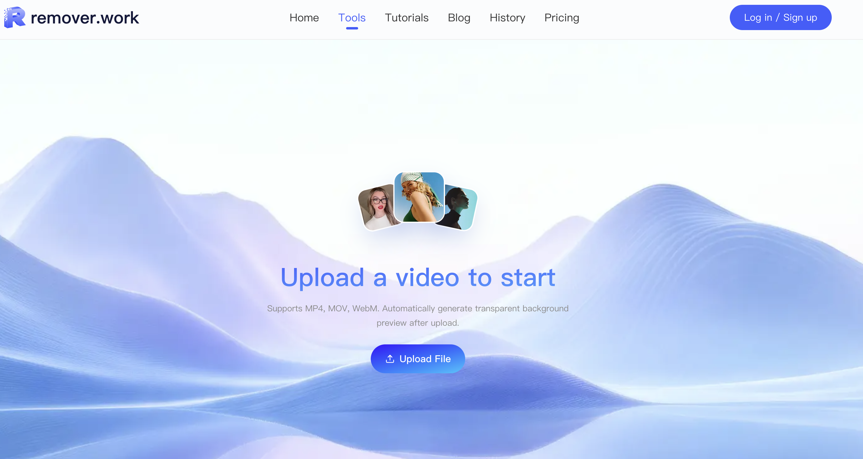 remover.work video background removal upload screen